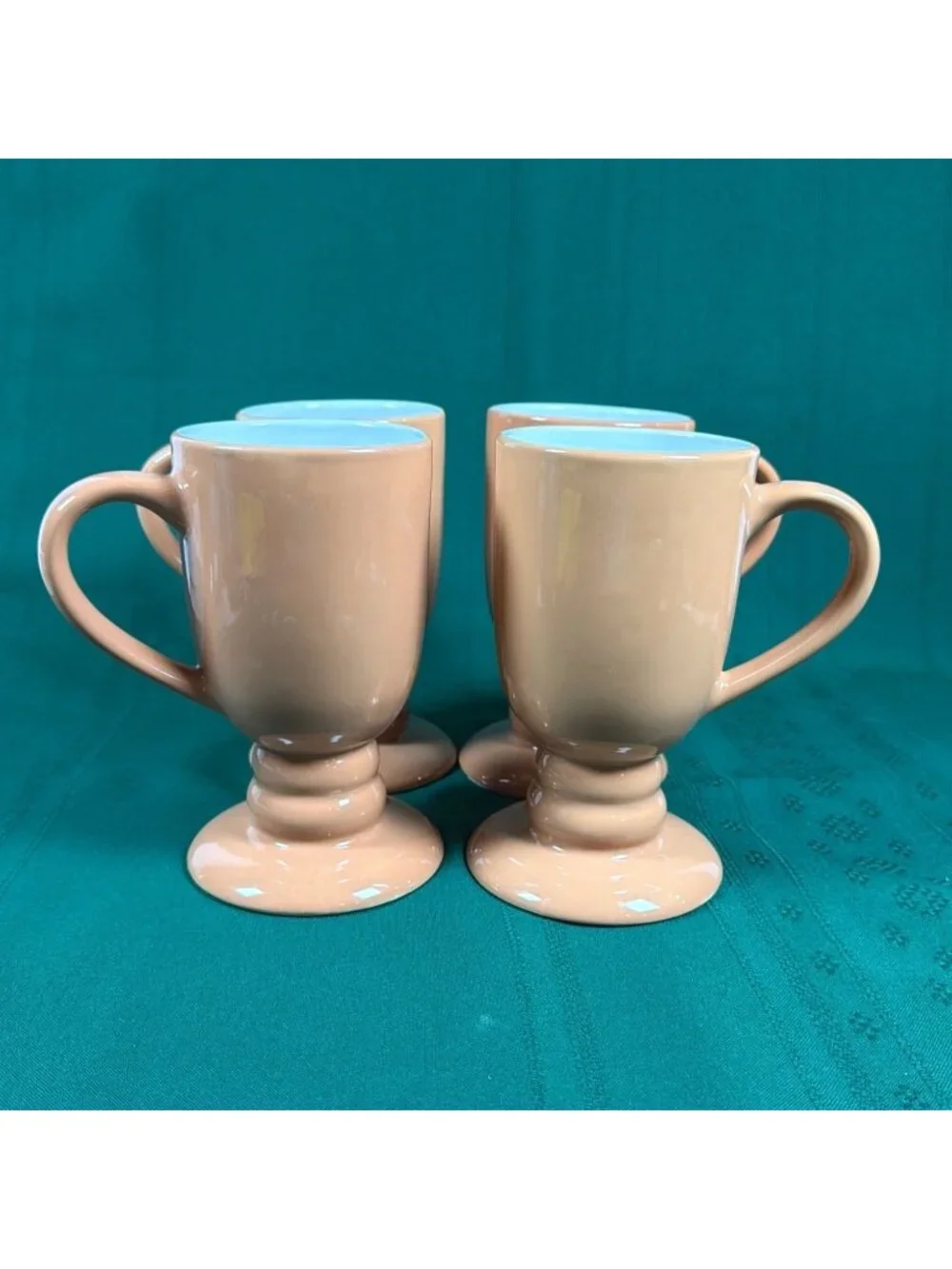 Vintage 80s Terracotta Footed Pedestal Coffee Mugs Set of 4 MCM Irish Coffee Cup
